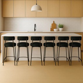 Banqueta Cozinha Alta com Encosto Industrial Preto Kit 6 Londres PU D03 - D'Rossi - Preto