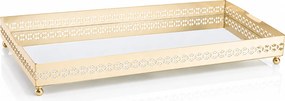 Bandeja Retangular Mirror Cross Grande Fundo Espelho - Ouro 24k