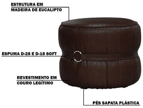 Puff Decorativo Sala de Estar Rene Debrum Couro Marrom G72 - Gran Belo
