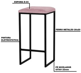 Kit 2 Banqueta Decorativa Billie Base Preta Veludo Rosê G41 - Gran Belo