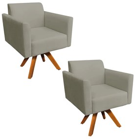 Kit 02 Poltronas Giratória Marisa Suede Marrom Rato Base Madeira MM30