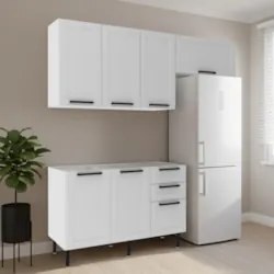 Armário Cozinha 3 Peças Balcão Para Pia CP4A Zaya Branco T01 - Mpozena