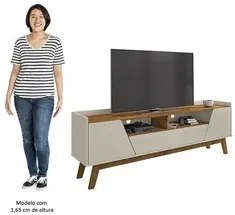 Rack Bancada para TV 70 Pol Pés Retrô 180cm Flora B02 Off White/Natura