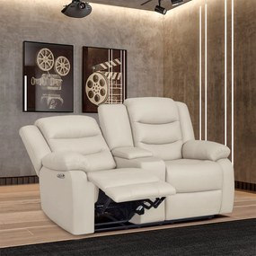 Poltrona Reclinável Elétrica Sala de Cinema Hollywood 2 Lugares com Massagem Aquecimento Baú Entrada USB/USB-C PU Bege G94 - Gran Belo