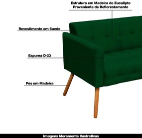 Poltrona Namoradeira Decorativa Pés Palito Karen Suede Verde G19 - Gran Belo