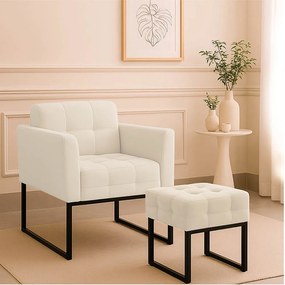 Poltrona Sala e Puff Decorativo Industrial Elisa Veludo D03 - D'Rossi - Bege