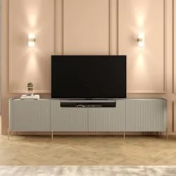 Rack TV 85 Pol 260cm 4 Portas Brise Blen Grigio/Dourado I06 - Mpozenat