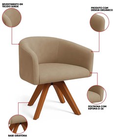 Poltrona Sala Base Giratória Madeira Arielle Suede Marrom Rato D03 - D'Rossi