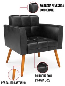 Kit 2 Poltronas Elisa Corano Pés Palito Castanho D03 - D'Rossi - Preto