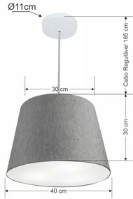 Lustre Pendente Cone Md-4155 Cúpula em Tecido 30/40x30cm Rustico Cinza - Bivolt
