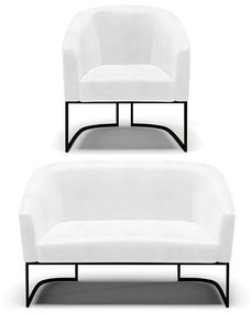 Sofá Namoradeira e Poltrona Base Industrial Preto Stella Corano D03 - D´Rossi - Branco