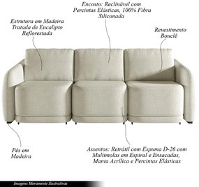 Sofá Cama Modulado Retrátil e Reclinável Decorativo Varsóvia 246cm  Bouclê Bege G33 - Gran Belo