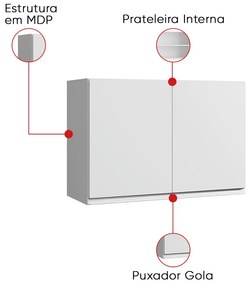 Armário Cozinha Aéreo 81cm com 2 Portas Leticia A01 - D'Rossi - Branco