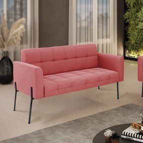 Sofá Namoradeira 2 Lugares Pé de Ferro Preto Elisa Suede D03 - D'Rossi - Rose