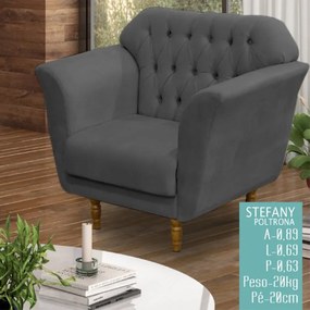 Poltrona Decorativa Pés Madeira Stefany Suede Cinza - Sheep Estofados - Cinza