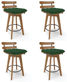 kit 04 Banquetas Giratória Costela Veludo Verde Base Madeira MA70 - D'Rossi