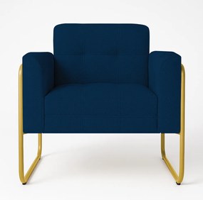 Poltrona Sala Industrial Alta Tubo Dourado Elisa Bouclê D03 - D'Rossi - Azul