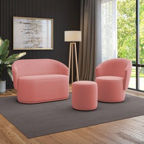 Sofá Namoradeira com Poltrona e Puff Orgânico Sala Malu Suede M11 - D'Rossi - Rose