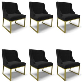 Cadeira Sala de Jantar Industrial Dourado Kit 6 Liz Suede D03 - D'Rossi - Preto