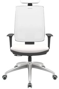 Cadeira Office Brizza Tela Branca Com Encosto Assento Vinil Branco RelaxPlax Base Aluminio 126cm - 63609 Sun House