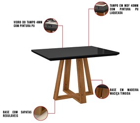 Mesa de Jantar Retangular Brenda 120x90 cm Preto com Base de Madeira Mel - D'Rossi