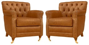 Kit 02 Poltronas Decorativas Sala de Estar Níger Pés Príncipe Couro Mel G58 - Gran Belo