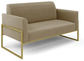 Sofá Namoradeira com Poltrona Base Industrial Alta Dourado Marisa Suede D03 - D'Rossi - Marrom Rato