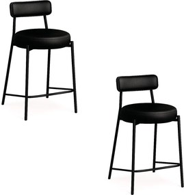 Banqueta Cozinha Alta com Encosto Industrial Preto Kit 2 Londres PU D03 - D'Rossi - Preto