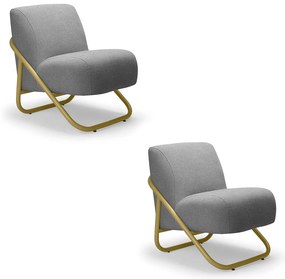 Poltrona Sala Estar Industrial Dourado Kit 2 Martina Bouclê Grafite K01 - D'Rossi