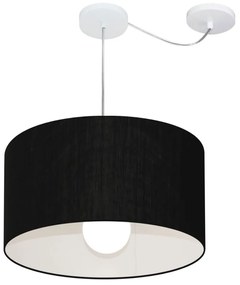 Lustre Pendente Cilíndrico Com Desvio Md-4229 Cúpula em Tecido 45x30cm Preto - Bivolt