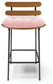 Kit 04 Banquetas Costela Suede Rosa Bebê Base Metálica Preto - D'Rossi