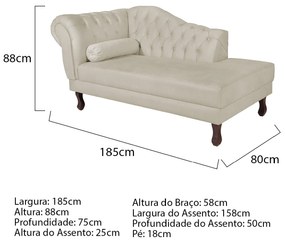 Diva Recamier Diana 185cm Lado Direito Linho - ADJ Decor