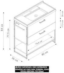 Gabinete de Banheiro 80cm Industrial Com Cuba Zaqui Mel Z54 - Mpozenat