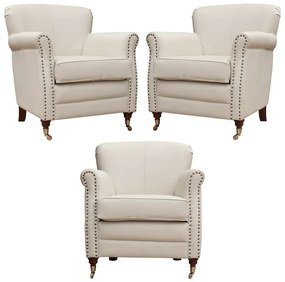 Kit 03 Poltronas Decorativas Sala de Estar Brunei Pés Príncipe Couro Off White G58 - Gran Belo