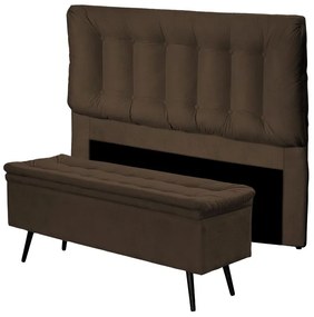 Cabeceira com Calçadeira Baú Casal 140cm Conforto Suede Marrom - Sheep Estofados - Marrom