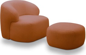 Conjunto Poltrona Base Fixa e Puff Decorativo Charlote Sala de Estar Bouclê Terracota G88 - Gran Belo