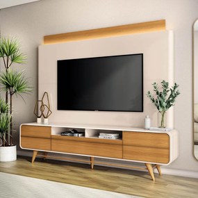 Estante de TV 85 Pol 220cm Dany H01 - D'Rossi - Cinamomo e Off White
