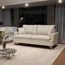 Sofá 180cm 3 Lugares com Almofadas Pés Curvos Veras Suede D05 Bege Cla