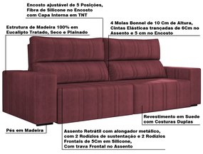 Sofá Retrátil 294 cm Sala de Estar Leonel Suede Bordô G52 - Gran Belo
