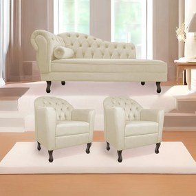 Kit Diva Recamier Diana 130cm Lado Direito e 02 Poltronas Julia Suede - ADJ Decor