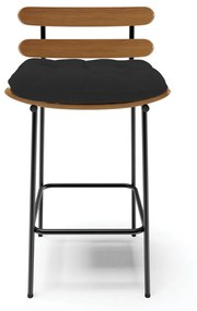 Banqueta Costela Veludo Preto Base Metálica Preto - D'Rossi