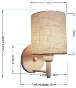 Arandela Cilindrica Md-2009 Base Branco Cúpula em Tecido 14x15cm Rustico Bege - Bivolt