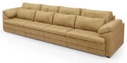 Sofá Retrátil 5 Lugares Para Sala 414cm Dijon Couro Bege S07 - Mpozena