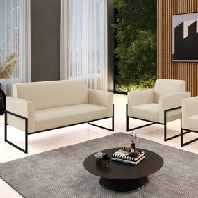 Sofá Namoradeira com Poltrona Base Industrial Alta Preto Marisa Corino D03 - D'Rossi - Bege