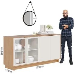 Balcão Aparador Buffet Vicky Com Espelho Adnet 67cm C05 Freijó/Off Whi