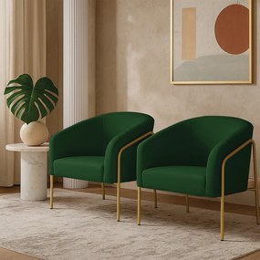 Poltrona Sala Industrial Alta Dourado Kit 2 Stella Suede D03 - D'Rossi  - Verde