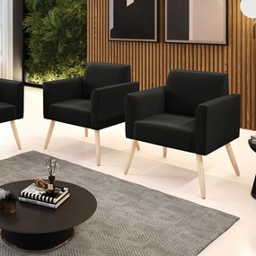 Kit 2 Poltronas Pés Palito Natural Marisa Suede Preto D03 - DRossi