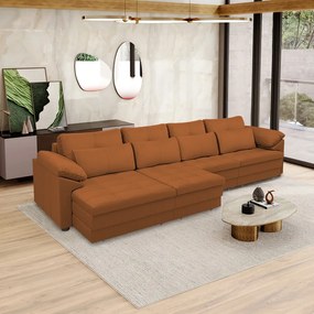 Sofá Retrátil Manual Sala de Estar Nolan Bipartido 339cm Conforto Premium em Couro Terracota G58 - Gran Belo