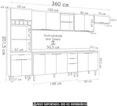 Armário de Cozinha Com Tampo CP06 360cm Pérola Branco Z34     - Mpozen