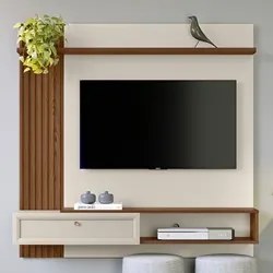 Painel Para TV 55 Polegadas Suspenso Ripado Jully L06 Freijó/Off White